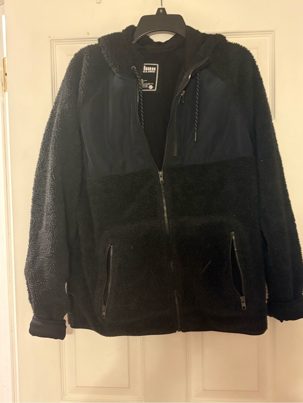Men's Black Fleece Zip-Up Hooded Jacket
